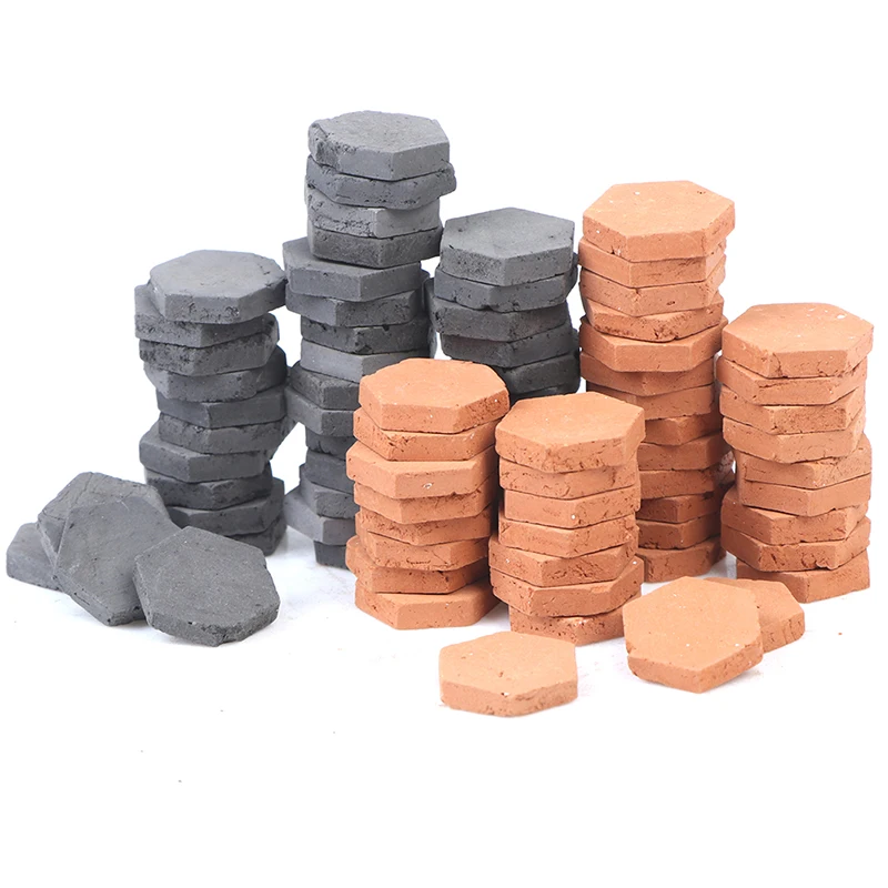 40PCS Mini  Hexagon Small Red Brick Miniature Dollhouse Play Props Furniture Artificial DIY Sand Table Models Clay Supplies