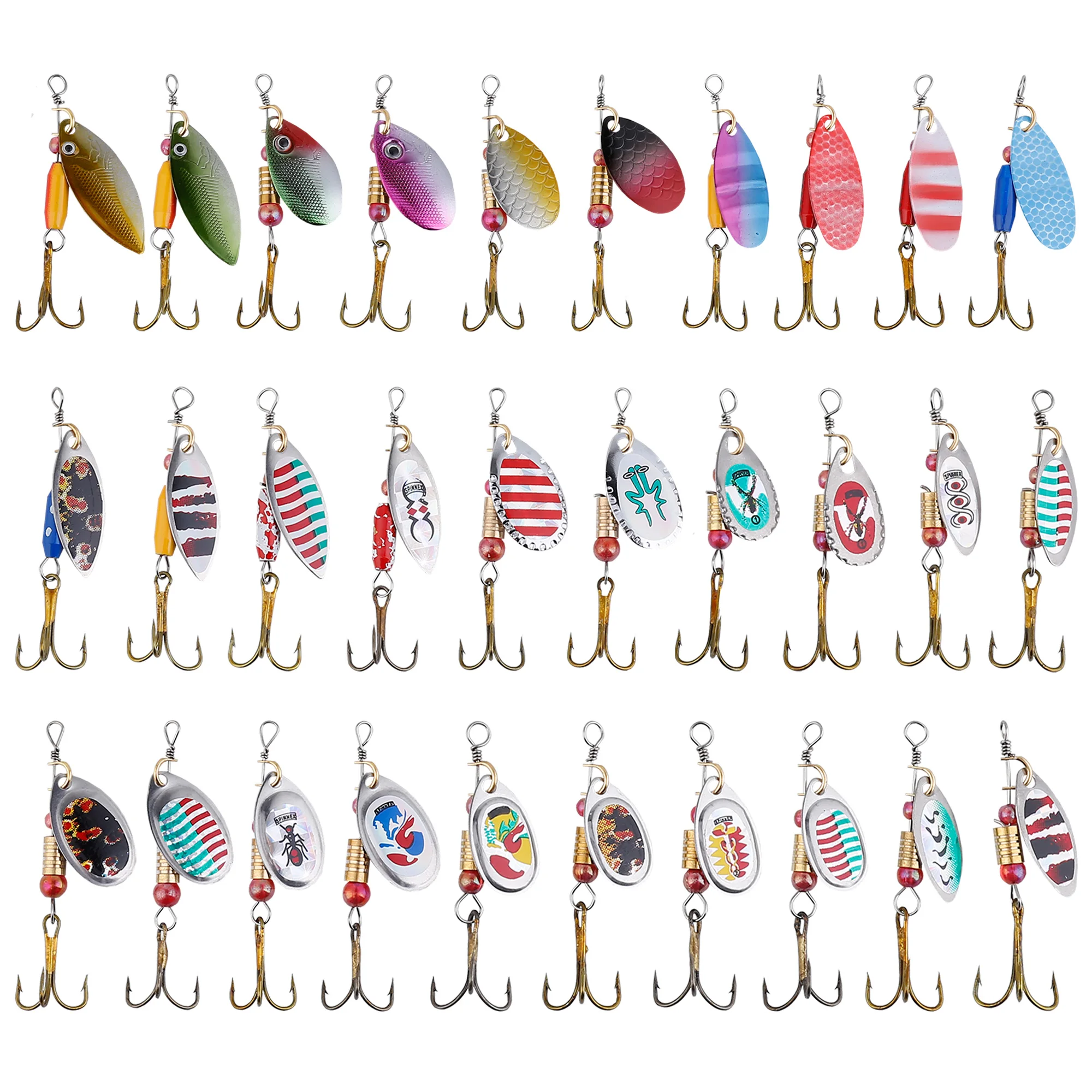 

Бесплатный набор рыболовных спиннеров FISHER, 24-30 шт. в ассортименте, металлические блесны с блестками, рыболовные приманки с лазерными блестками, тройные крючки для окуня P