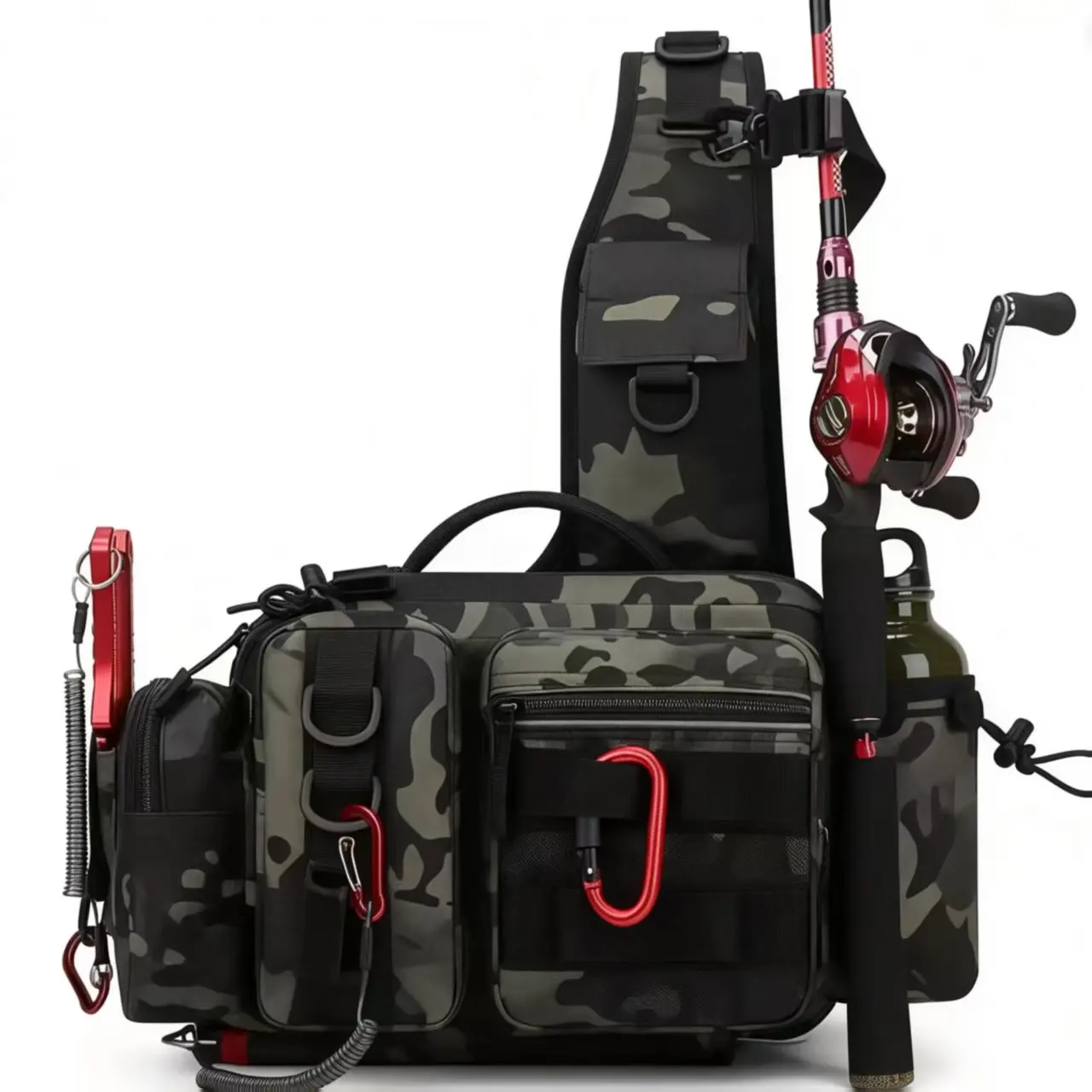 

Fishing Tackle Backpack Lure Box Gear Storage Bag Fanny Pack for Men Fly Fishing Backpack with Rod Holder Sling Shoulder Bag