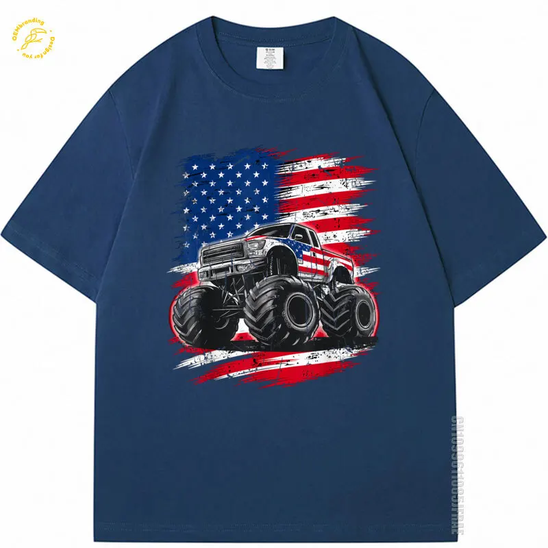 

Monster Truck Usa Flag American Oversized Men TShirt 2025 Hot Tee Printed T-Shirt Camisetas De Hombre Algodón Мужская Футболка
