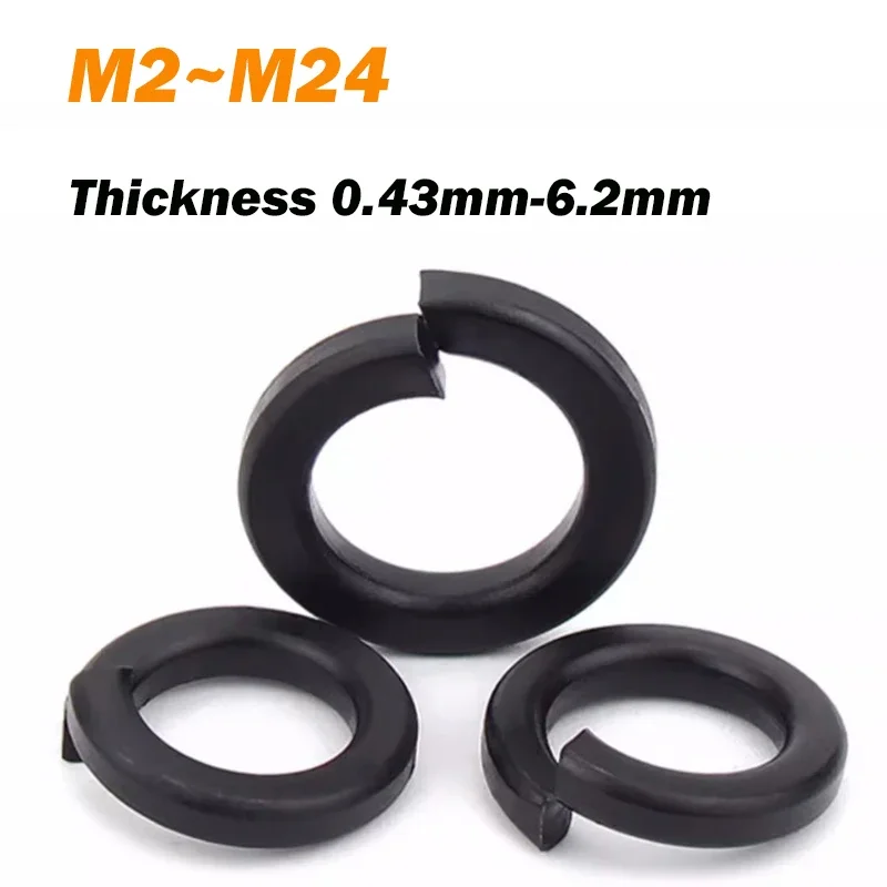 Spring Washer M2 M2.5 M3 M4 M5 M6~M24 Thickness 0.43mm-6.2mm Black 304 Stainless Steel Spring Washer Split Lock Elastic Gasket