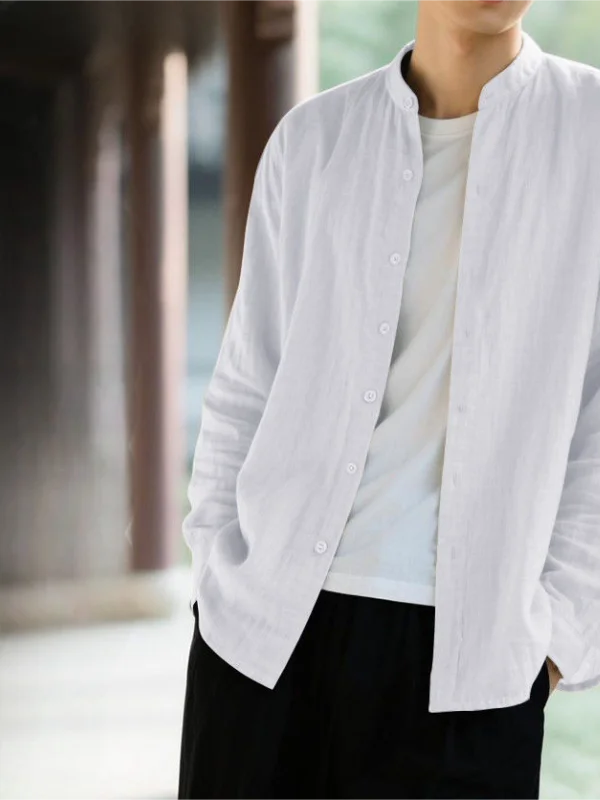 

Мужская льняная рубашка с длинным рукавом, тонкая, повседневная, летняя, легкая, универсальная, новая, в китайском стиле, модная мужская одежда