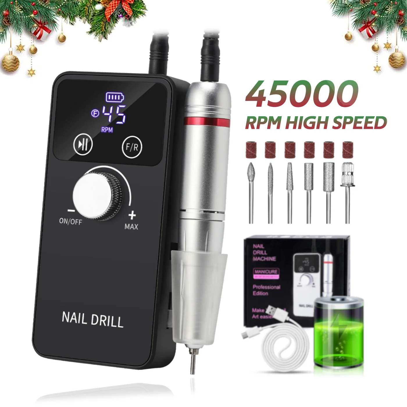 

DianaBeauty 45000RPM Nail Drill Machine Portable Nail Polisher Gel Sander Electric Professional Nail Lathe with HD LCD Display
