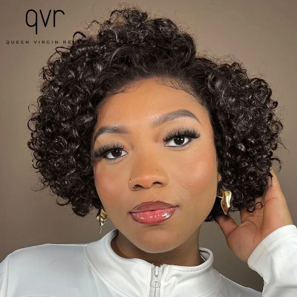 

Short Curly Bob Wig - 13x6x2 Lace Front Human Hair - Pixie Cut Deep Wave Preplucked Hairline Ready to Wear