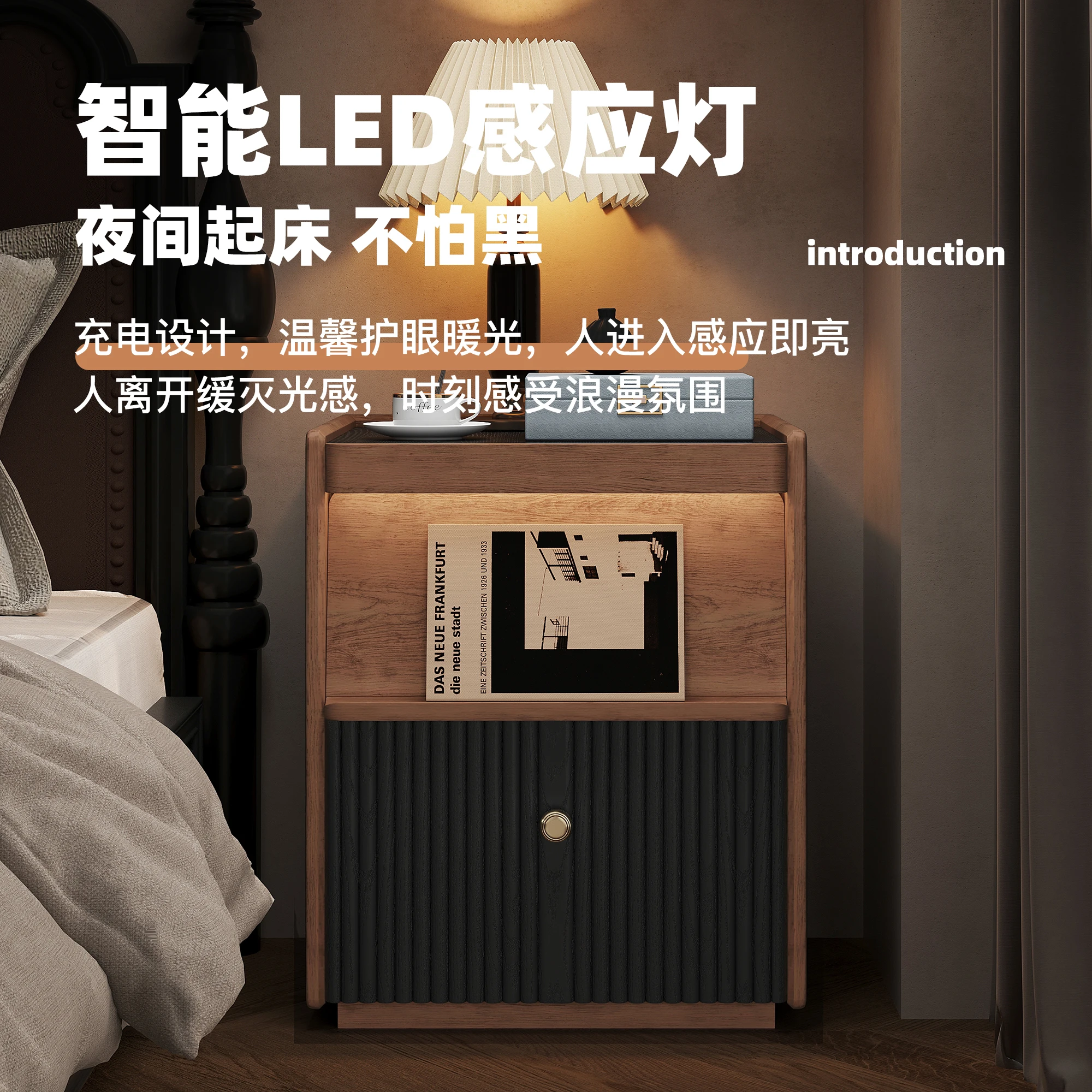 

Medieval bedside table, all solid wood home bedroom, high-end storage cabinet, small 2025 popular French retro