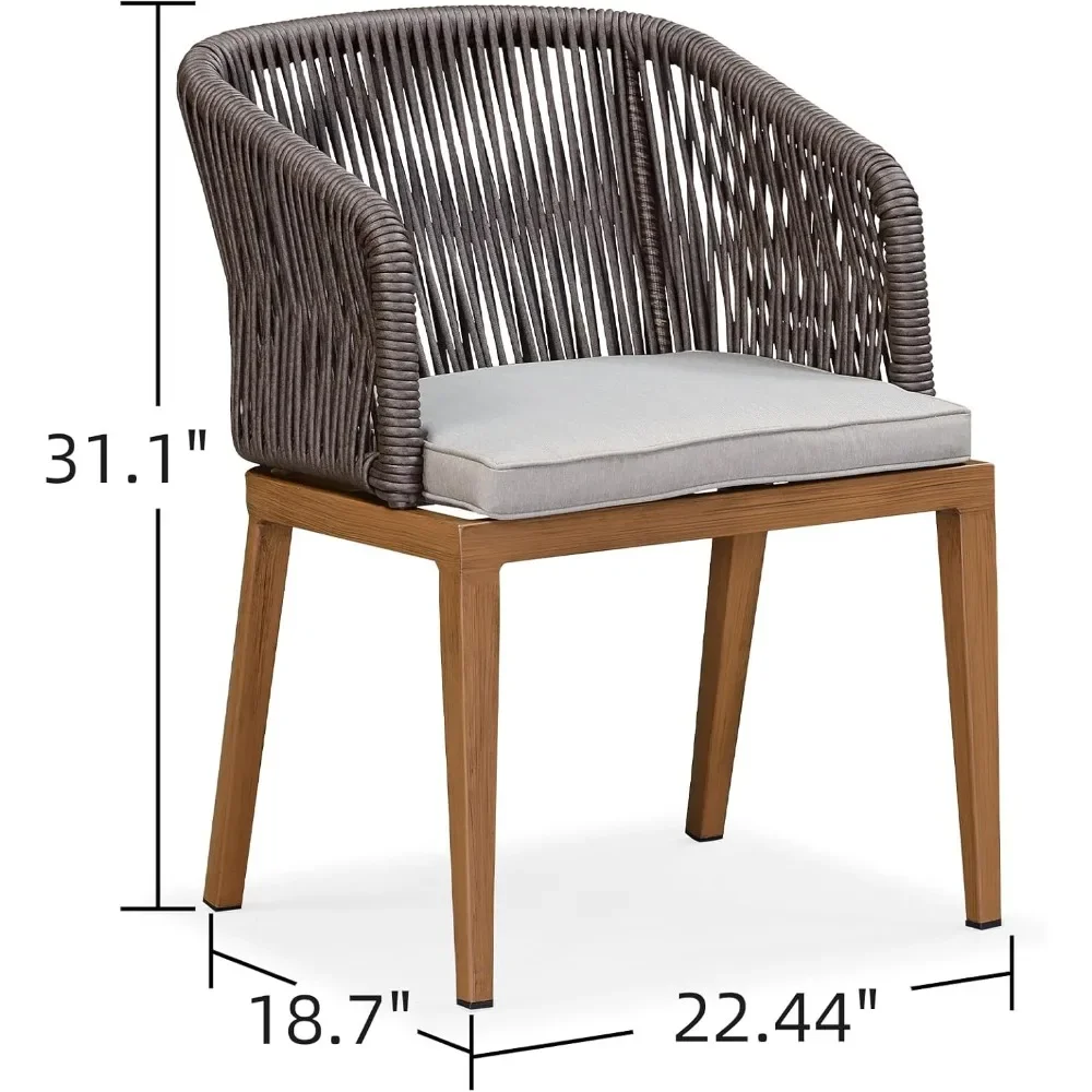 Patio Dining Chair All-Weather Wicker Aluminum Frame with Cushions 2 Pieces Outdoor Dining Chair