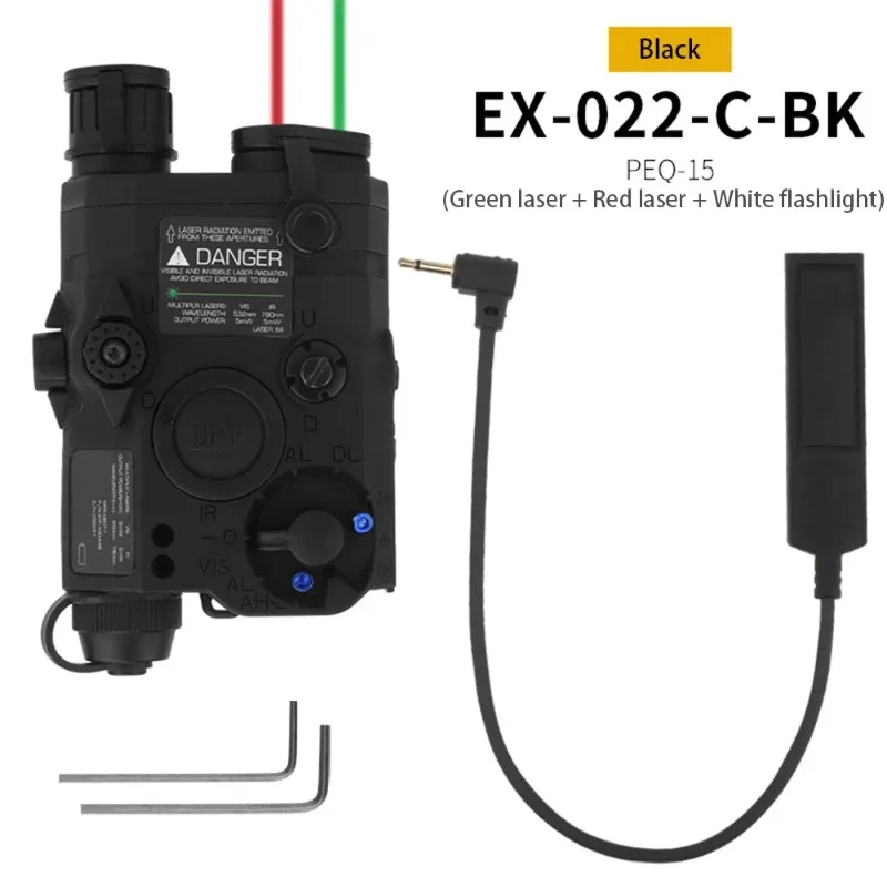 WoSporT PEQ-15 (czerwony laser + zielony laser + latarka) taktyczny czerwony zielony podwójny wskaźnik promieni laserowych gra taktyczna