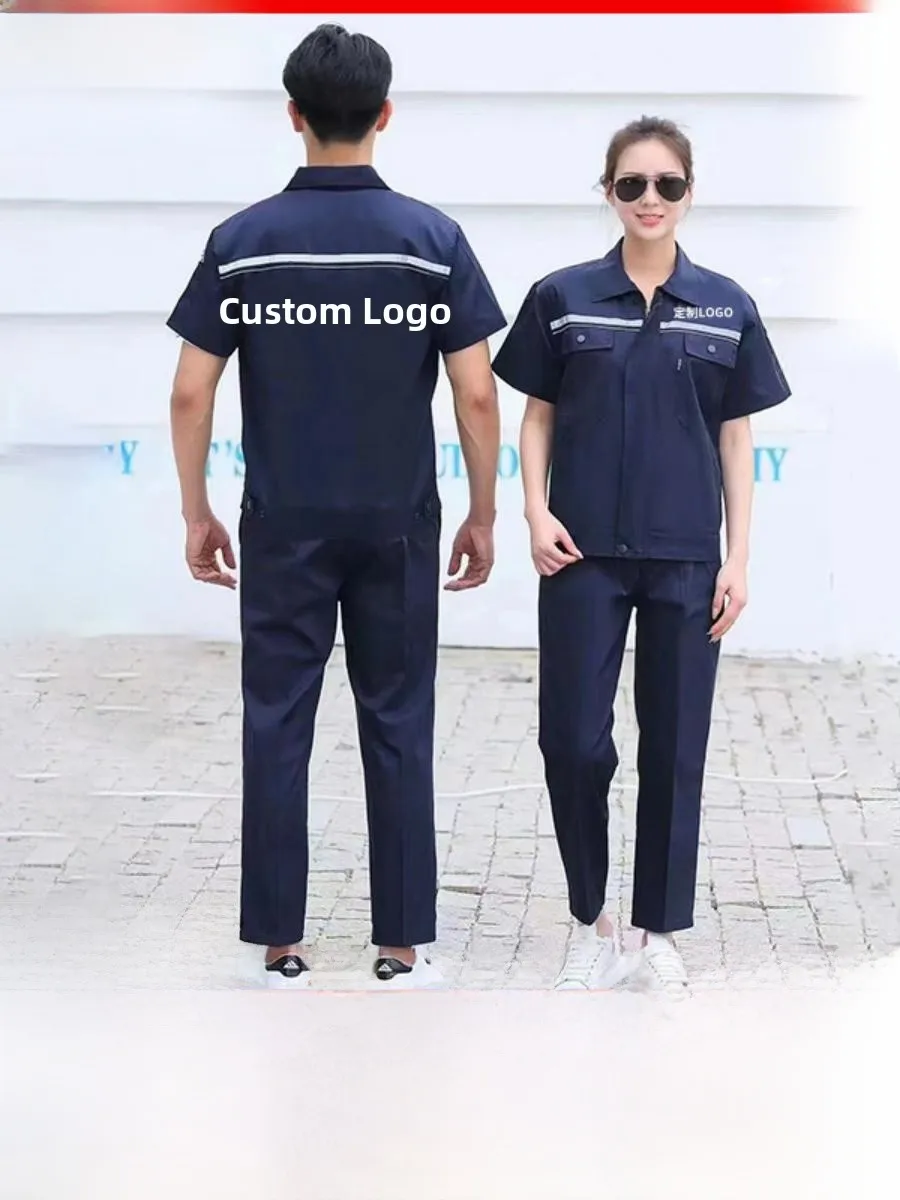 

Светоотражающий рабочий комплект (костюм) для мужчин и женщин с принтованным логотипом, летний, для школы, из смесовой хлопковой ткани