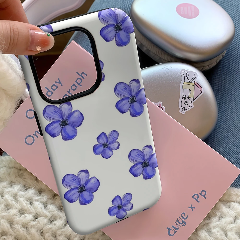 Patrón de acuarela de anémona azul IPhone17 funda de teléfono imprescindible para IPhone 17 16 15 14 13 12 Pro Max Plus contraportada de doble capa