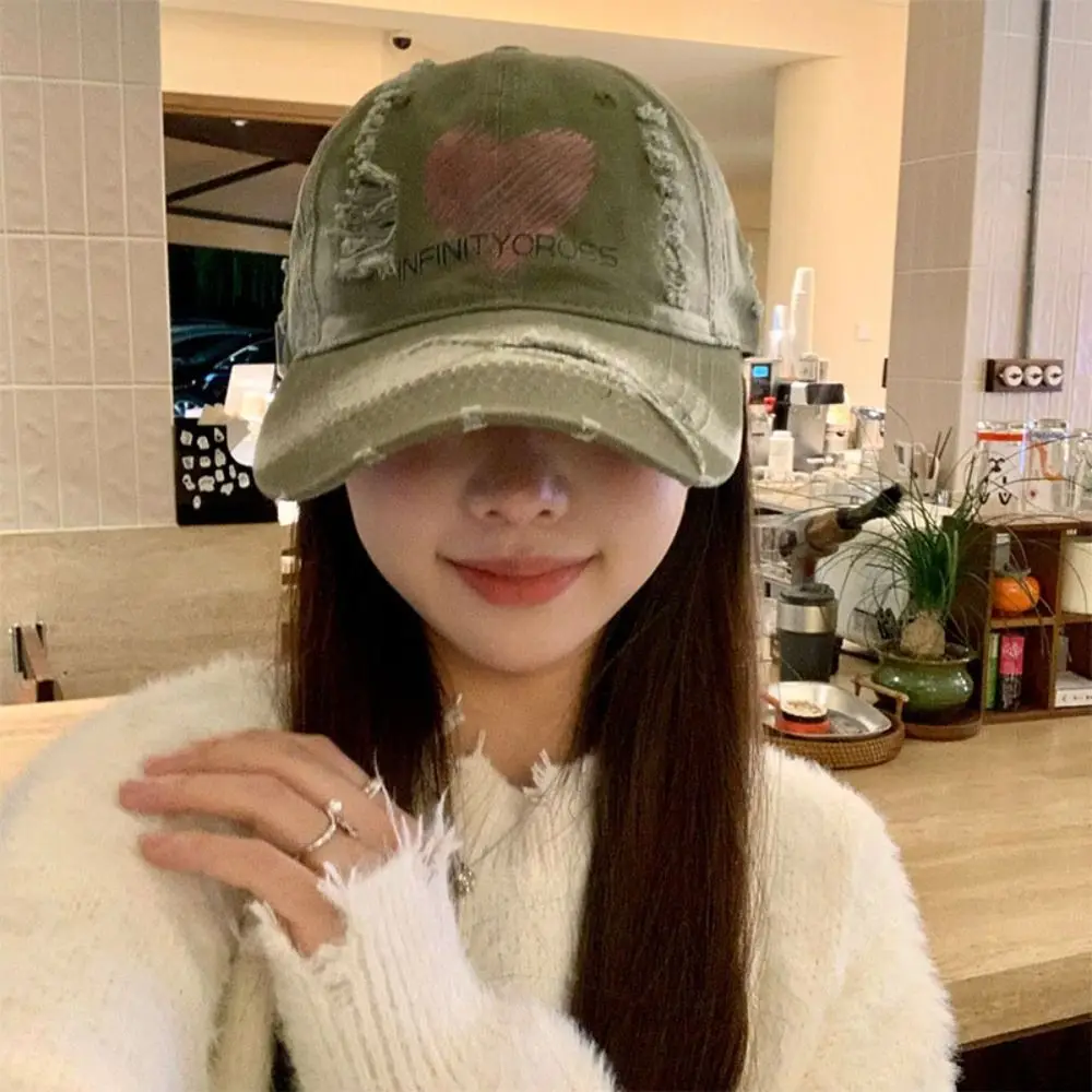 

Casual Cotton Love Baseball Hat Adjustable Sunscreen Letter Baseball Cap Y2K Korean Style Hole Peaked Cap Streetwear