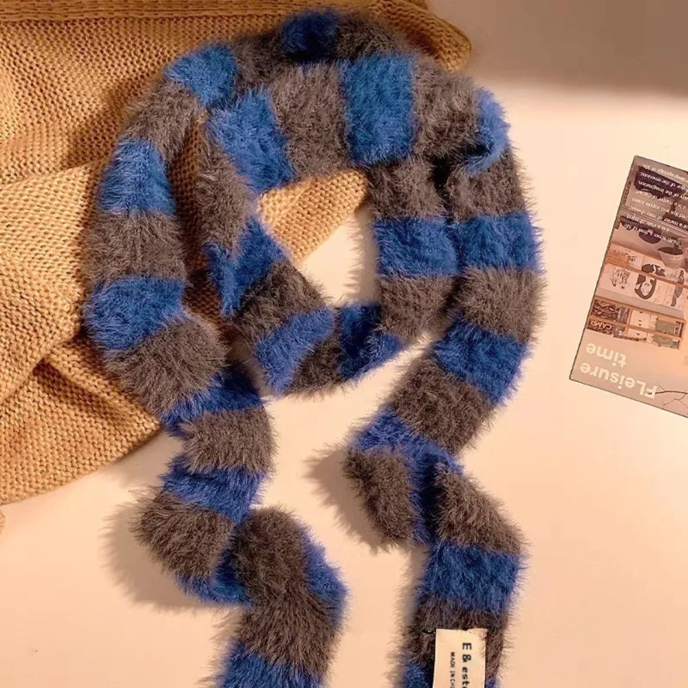 

Вязаный шарф в полоску Y2K для девочек, теплая шея, модная уличная одежда, женские длинные шарфы, тонкий узкий шарф, декоративный шейный платок