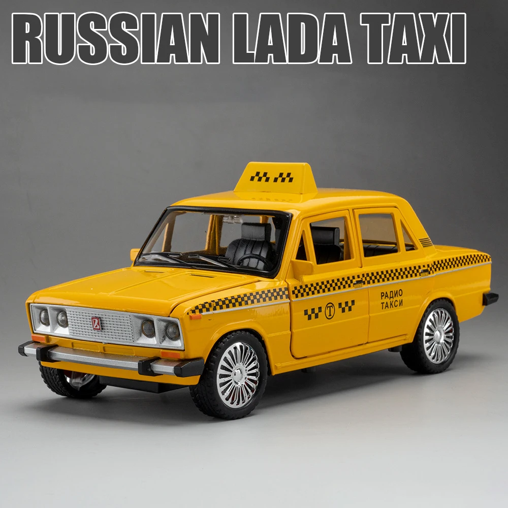 1:18 LADA 2106 TAXI Alloy Car Model Sound and Light Pull Back Children\'s Toy Collectibles Birthday gift