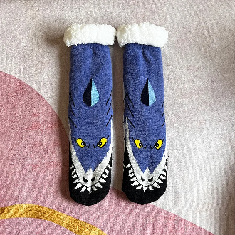 Fuzzy Short Sock Women Dinosaur Winter Funny Cute Kawaii Non Slip Cartoon Sleeping Soft Comfy Female Floor Thermal Slippers Sock