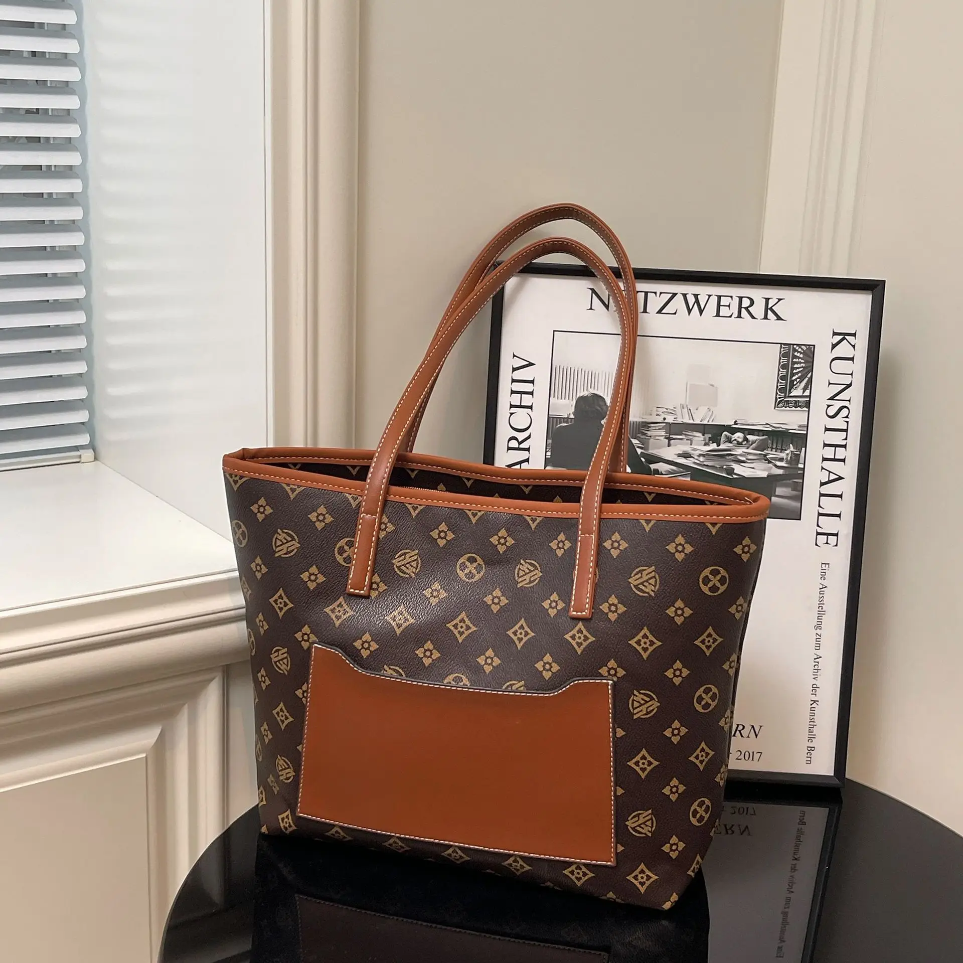 

Large Tote Bag for Women, Spacious Canvas Leather Shopper Bag, Fashionable Work Commuter Purse, Stylish & Durable Carryall Bag