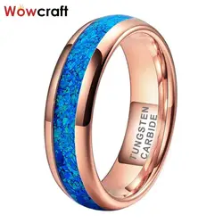 Tungsten Carbide Ring for Men Women Engagement Wedding Band Blue Opal Inlay Polished Comfort Fit