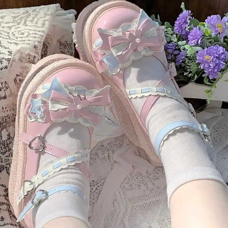 

Оригинальные японские туфли Лолита с бантом, круглым носком, на толстой подошве, в стиле «пирожное», для школьной формы JK, женские туфли