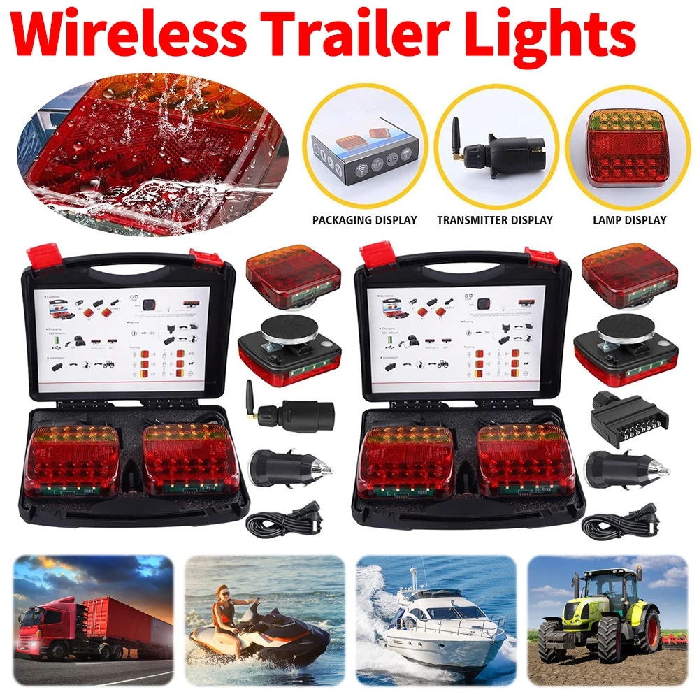 

﻿ Wireless Magnetic Trailer Lights Rechargeable Towing Light Kit Portable LED Tow Tail Lights Kit for Trucks Boat RV Vehicle