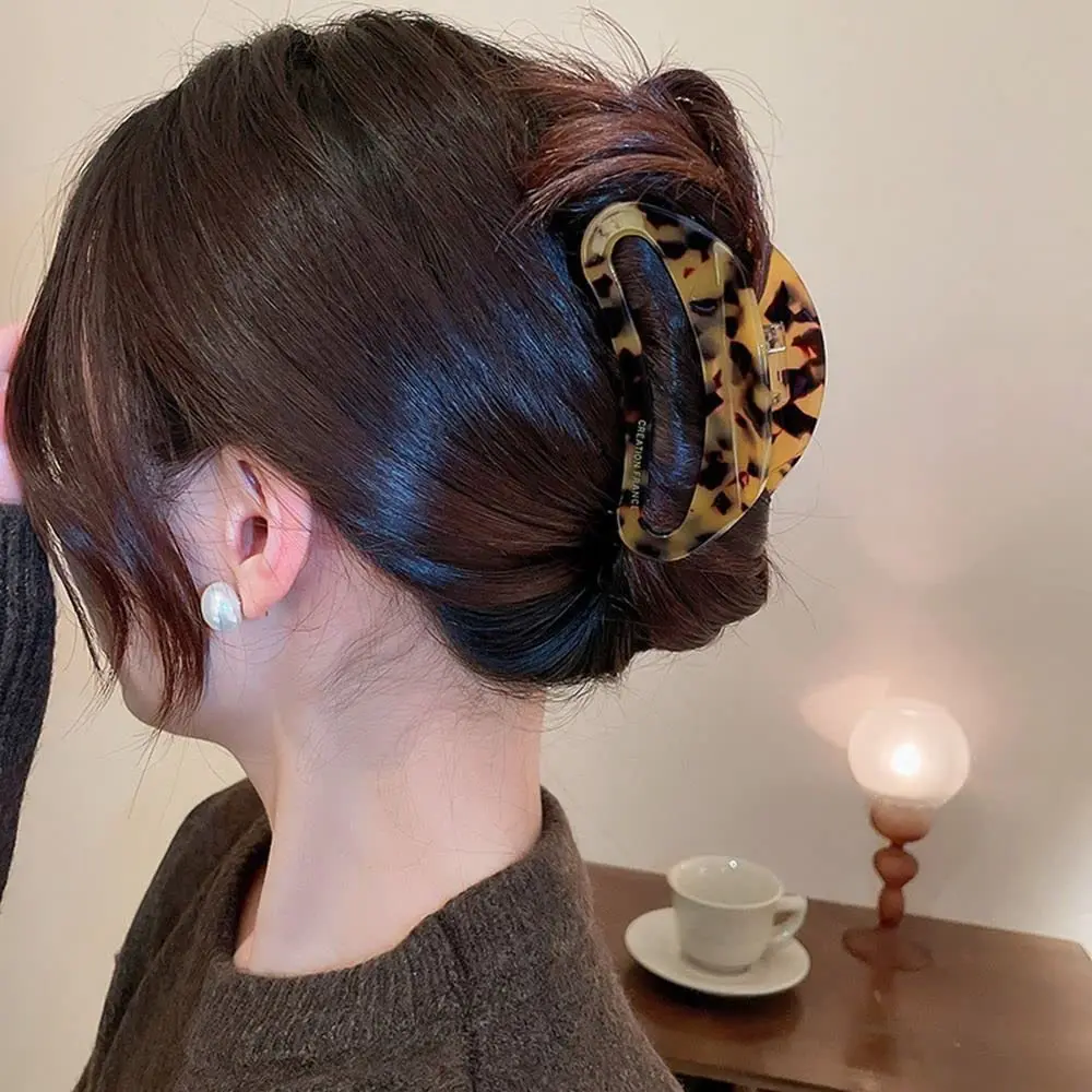 Duoshang francês vintage oco curvo grande garra de cabelo clipes de garra de acetato leopardo impressão caranguejo grampo de cabelo para mulheres acessórios de cabelo