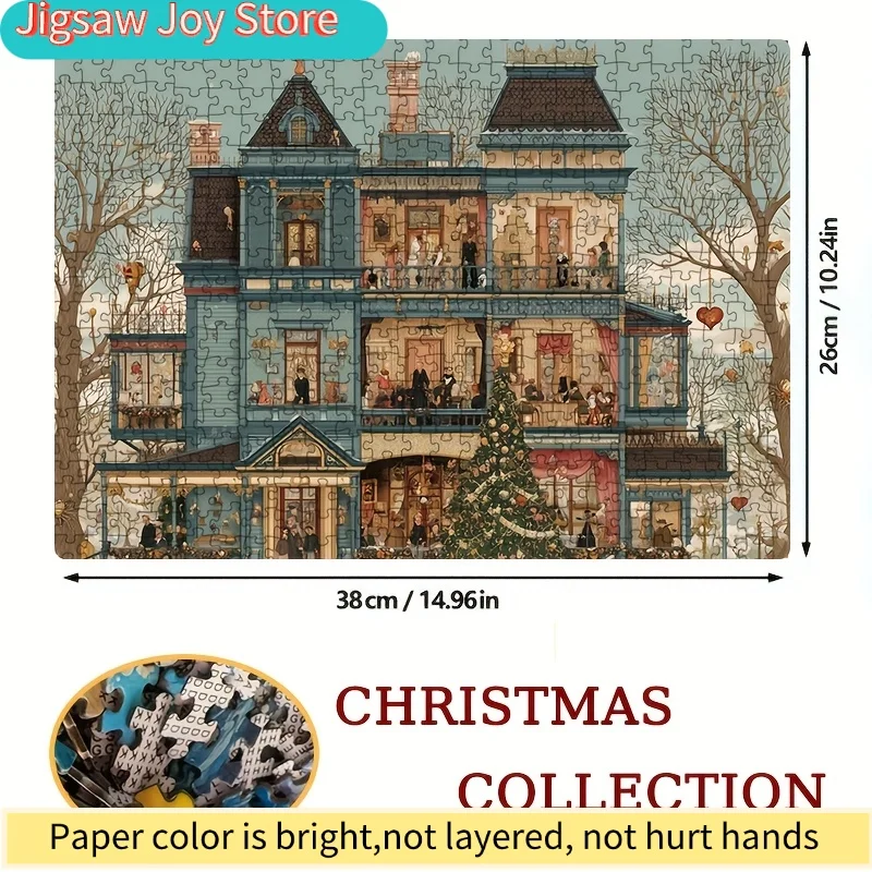 1 boîte de mini puzzles en papier pour adultes : « Maison de Noël de style victorien » ou jeux et activités de fête adaptés aux jeux de société et aux événements festifs