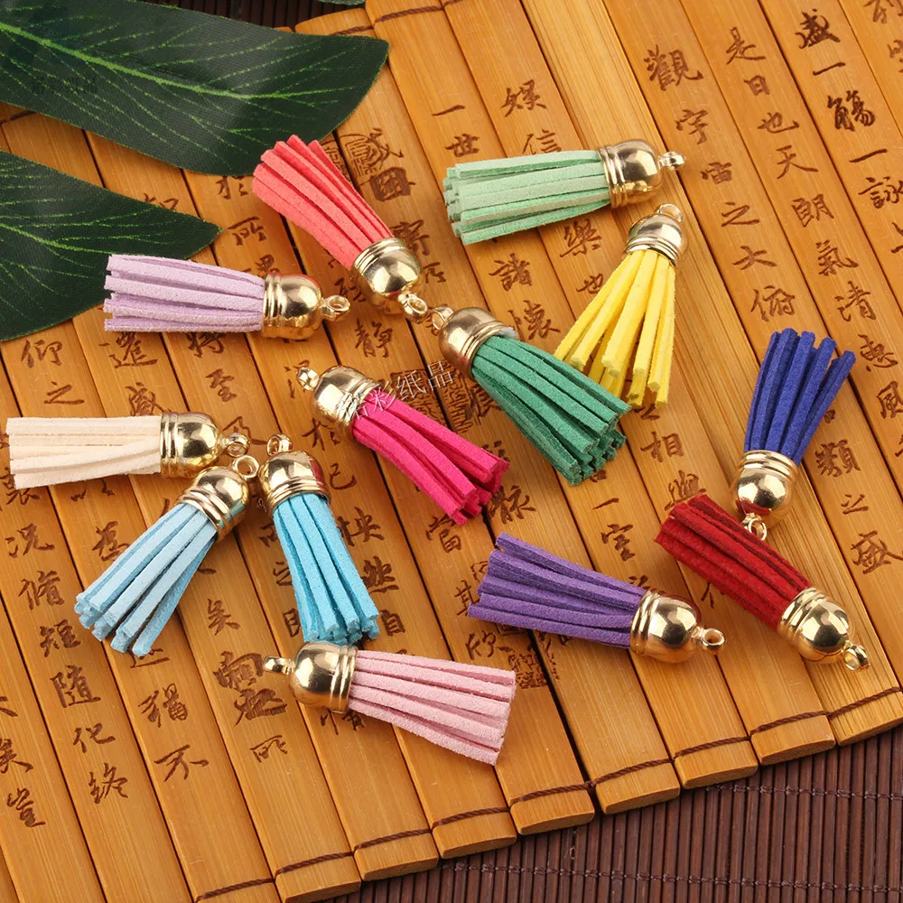 20-100 Pcs 38mm Gold Sliver Suede Faux Leather Tassel For Keychain Cellphone Straps Jewelry Summer DIY Pendant Charms Finding