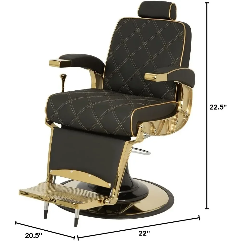 Парикмахерское кресло с потрясающим золотым металлическим каркасом, золотой ромбовидной строчкой, золотой окантовкой, очень широким сиденьем
