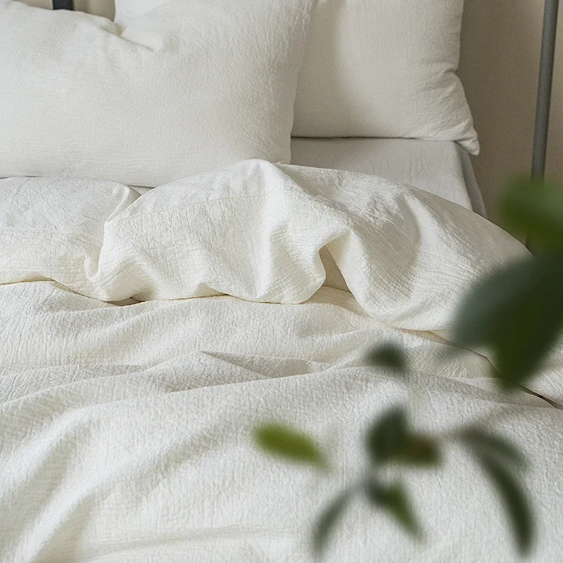 Simple Undyed 100% Cotton Bedding Set Grade A Soft Comfortable Jacquard Queen Duvet Cover Skin-friendly Solid King Quilt Covers