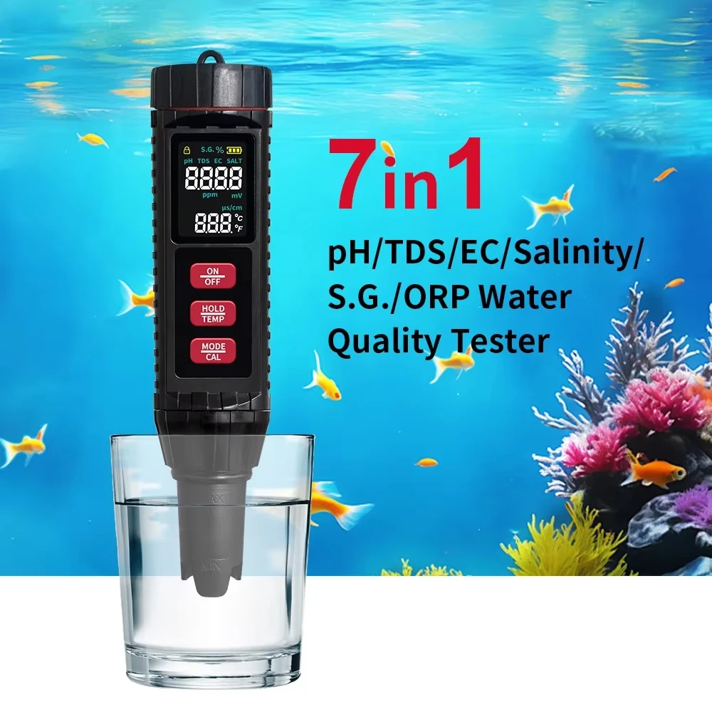 Digitales PH-Messgerät PH/ORP/EC/TEMP/SALT/S.G/TDS 7 in 1 / 5 in 1 Wasserqualitätstester mit hoher Präzision für Trinkwasser und Aquarien – Detail 11