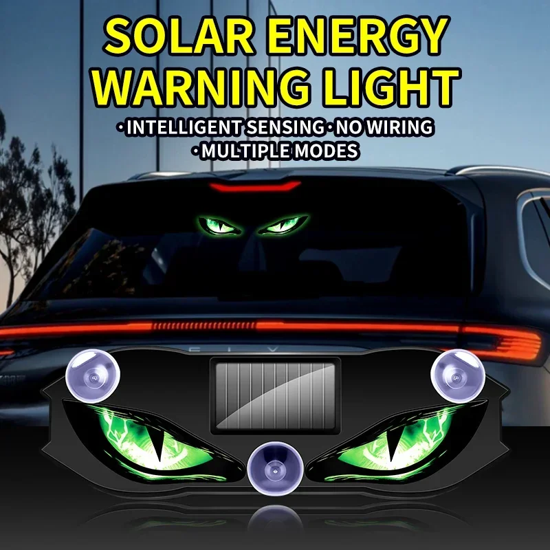 Solar Eyes Light USB Rechargeable Eye Car Window Light with Suction Cup Car Dynamic Demon Eye LED Warning Light for SUV Truck