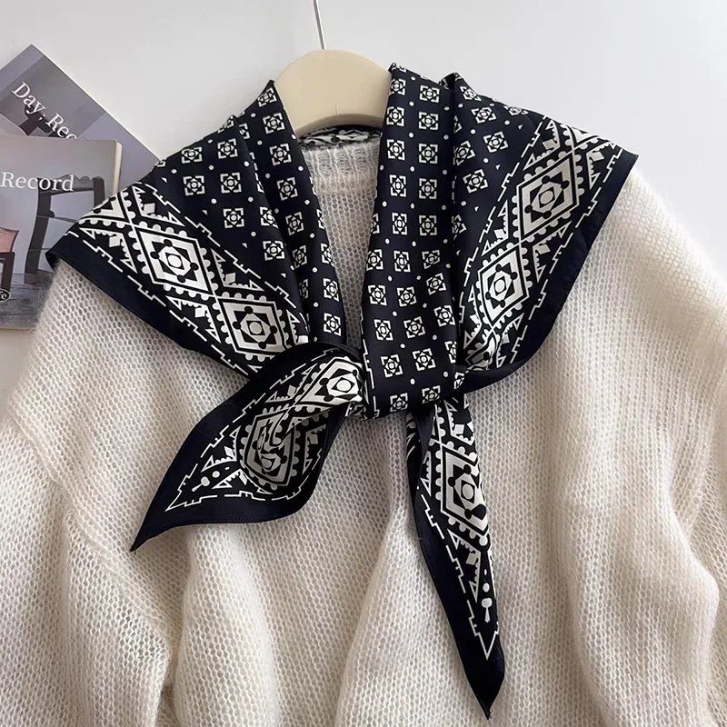 

2025New Korean retro high-end faux silk scarf, wrap, shawl, neck scarf, multi-purpose silk scarf