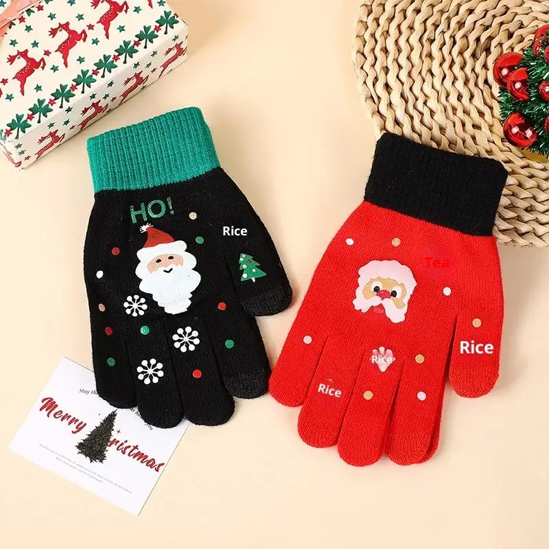 عيد الميلاد الكرتون قفازات محبوكة سانتا كلوز طباعة قفازات الشتاء الدافئة لمس قفازات للأطفال البالغين هدية عيد الميلاد #5