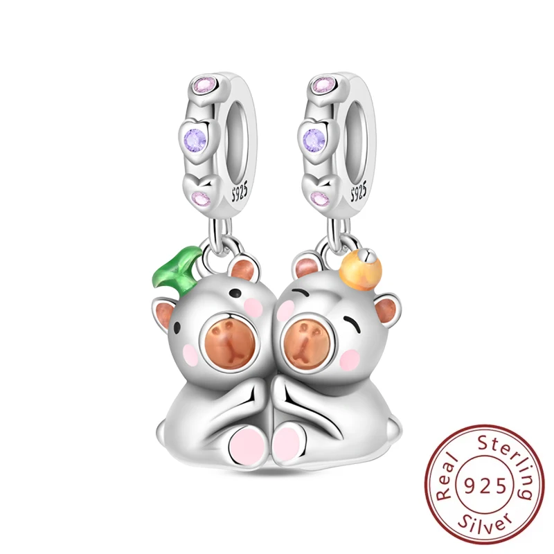 

New 925 Sterling Silver Magnetic Combination Capybara Charms Pendant Couple Beads Fit Original Bracelet DIY Jewelry Accessory
