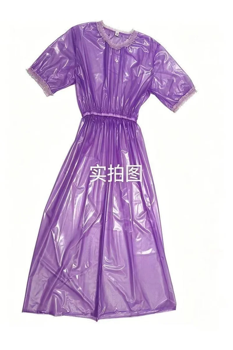 PVC-Spitzenhals Glänzendes Langes Regenkleid Durchsichtiges Design Outdoor-Regenkleidung Erwachsenen-Party-Cosplay Bühnenkostüm 2026 – Detail 4