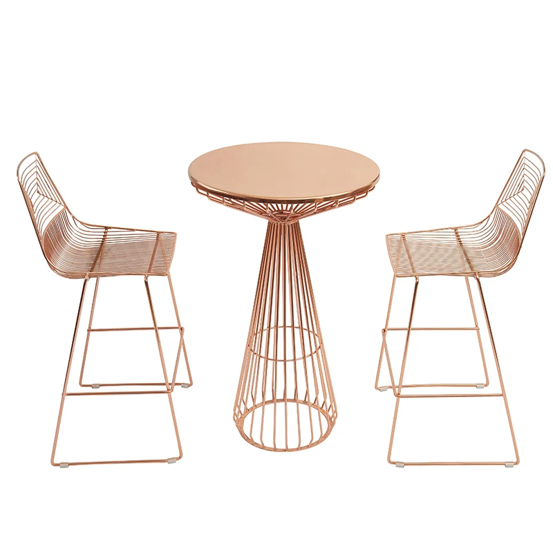 Patio 3 Piece Dining Set Furniture Outdoor Garden Rose Gold High Bar Metal Table and 2 Seater Chairs