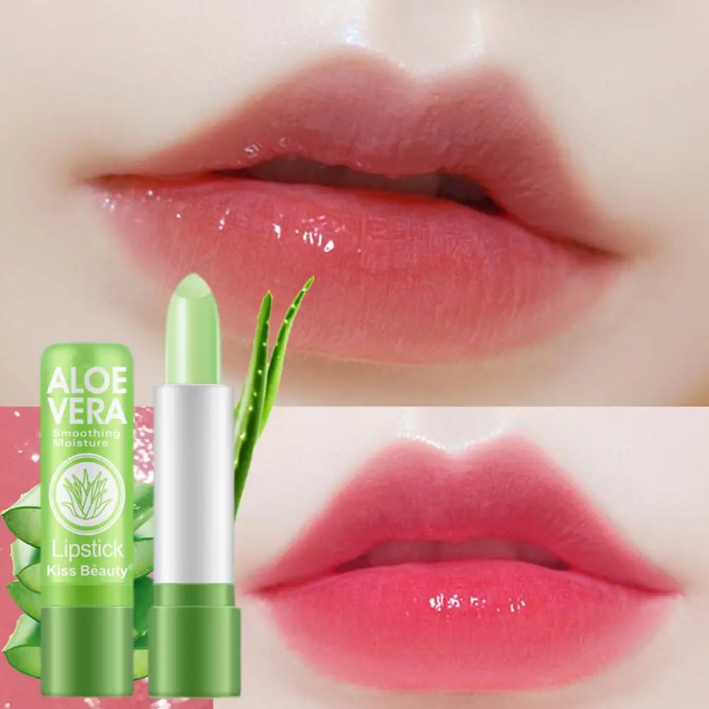 Impermeável cor mudando batom, duradouro, cor hidratante, nutritivo bálsamo labial, não é fácil de desaparecer, aloe vera, 1pc