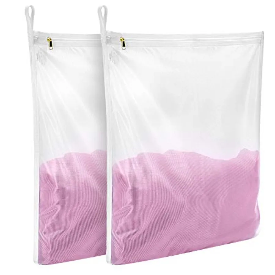 2 Pack Delicates Laundry Bags, Fine Mesh Wash Bag with Hanging Loop Large for Lingerie, Shirts, Sweaters, Underwear, Bra, Silk,