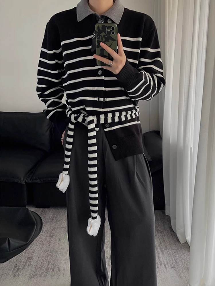 

Мужской вязаный ор Кардиган Пальто Bla White Stripes на пуговицах Casual Sle Autumn Faion Мягкий удобный длинный топ све