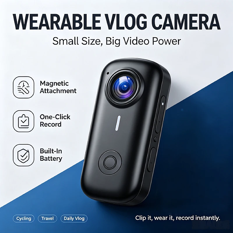 Cheap Action Camera 2K Ultra HD Mini Wearable Camera,120° Wide-Angle One-Click Video Recording for Pets Outdoor,Cycling, Travel,