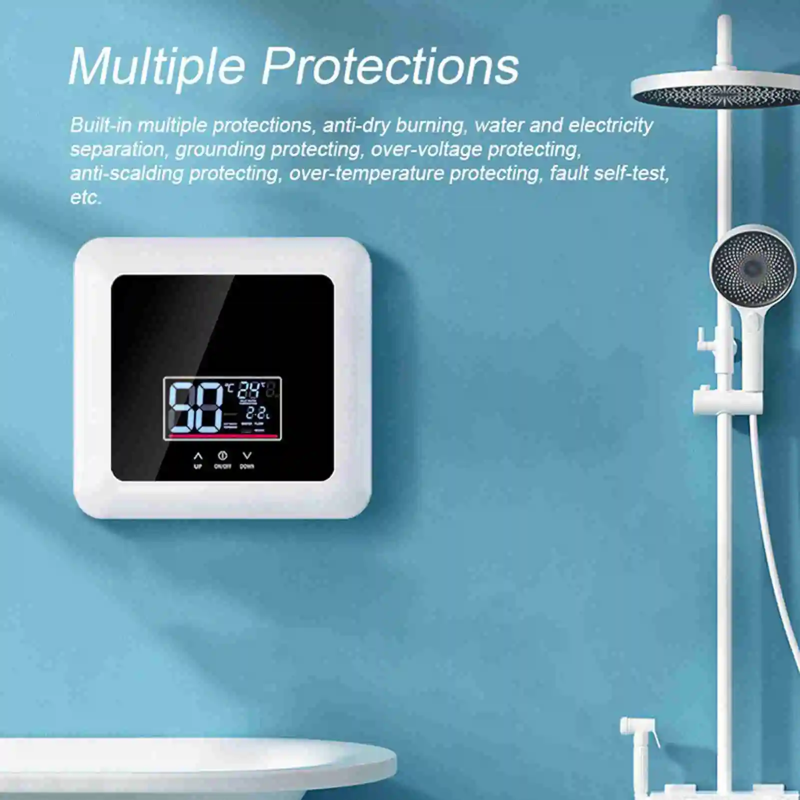 

Instant Water Heater 7500W Mini Electric Tankless Water Heater Wall-Mounted LED Display Support Thermostat Mode/Power Adjustment