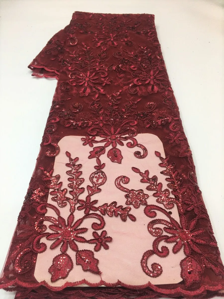 

2022 Red High Quality African French Sequins Net Lace Fabric For Wedding Latest Embroidery Nigerian Lace Fabric Sewing KYX2216