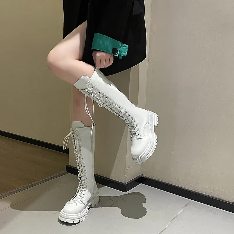 Bottes Hautes à Talons Mi-Hauts et Fermeture Éclair pour Femme, Chaussures à Plateforme Décontractées, de Style Coréen, à la Mode, pour Automne et Hiver, 2023