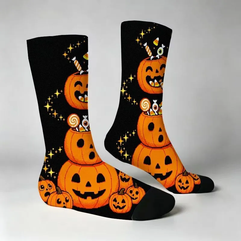 Halloween Pumpkin Candy Print Crew Socks Soft Breathable for Holiday Gifts Casual Parties Everyday Wear