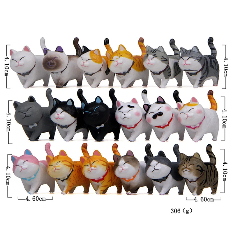 

Cartoon Colourful Transparent Luckly Cat Tie Bell Kitten Mini Figures Landscape Decoration Toys for Kids Girls Birthday Gifts