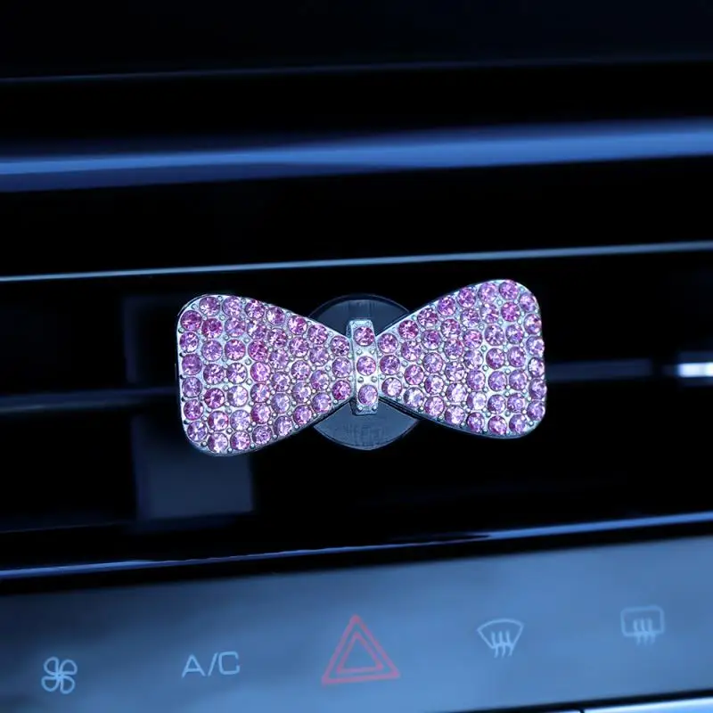 Kawaii Brilliant Full Diamond Bow Knot Car Car Air Outlet Fragrance Clip Perfume Clip Diy Car Decoration Fragrance Clip Car Toys