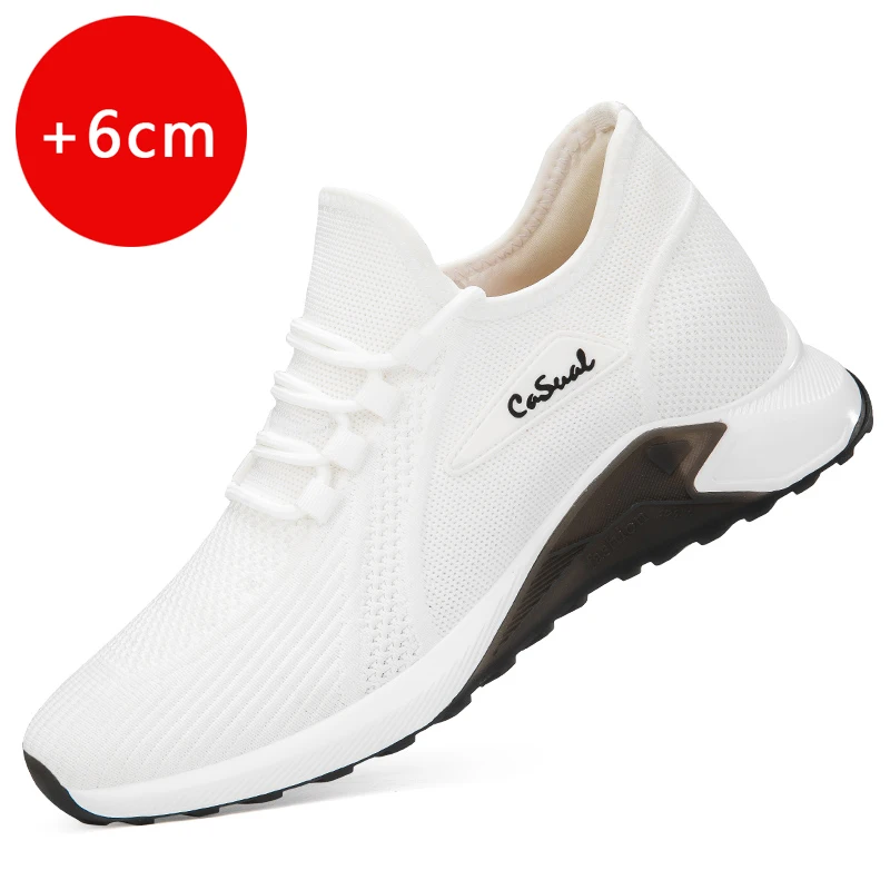 

White Elevator Shoes Men Sneakers Hidden Heels Heightening Shoes For Men Fashion Breathable Soft 8cm 6cm Sports Taller Shoe