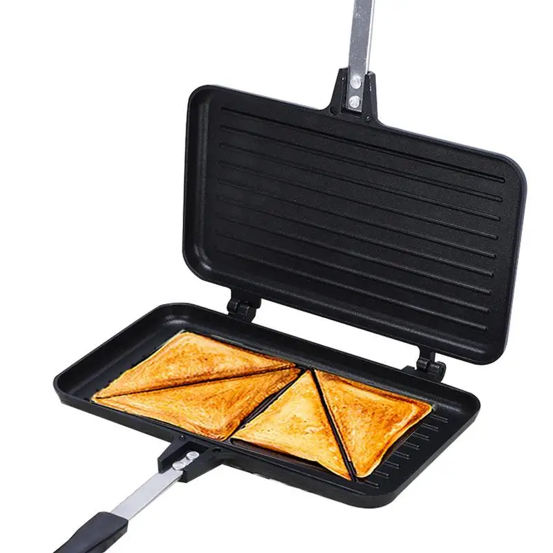 Double Sided Sandwich Pan Non stick Grilled Sandwich and Panini Maker with Handle Multiple Purposes Frying Pan for Breakfast