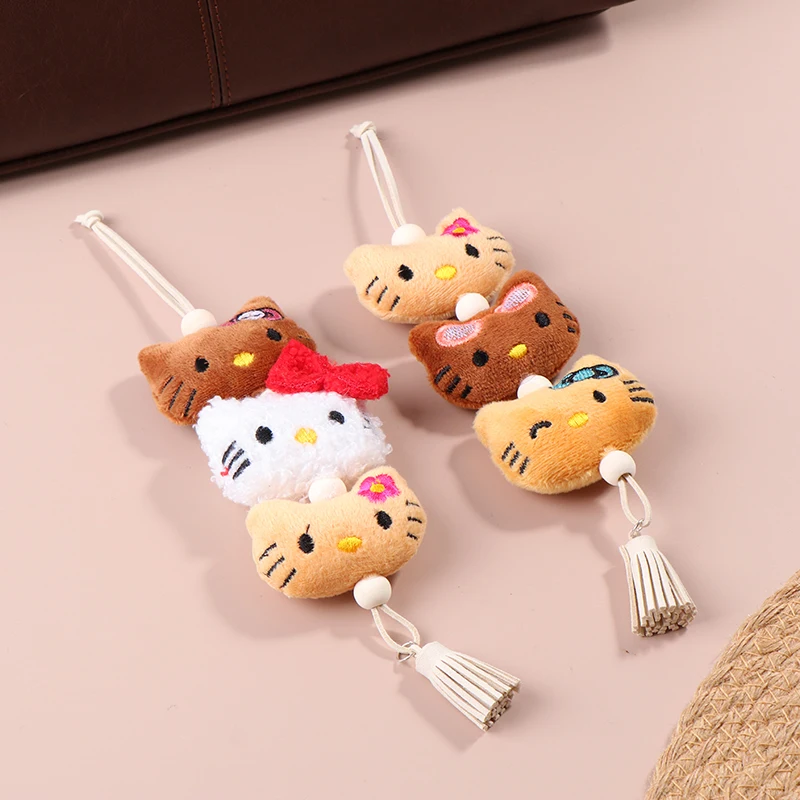 سلسلة مفاتيح Hello Kitty للفتيات ، سلاسل مفاتيح Sanrio ، لعبة Plushies ، حلقة مفاتيح سوداء ، قلادة دمية ، قلادة حقيبة ظهر ، ملحقات