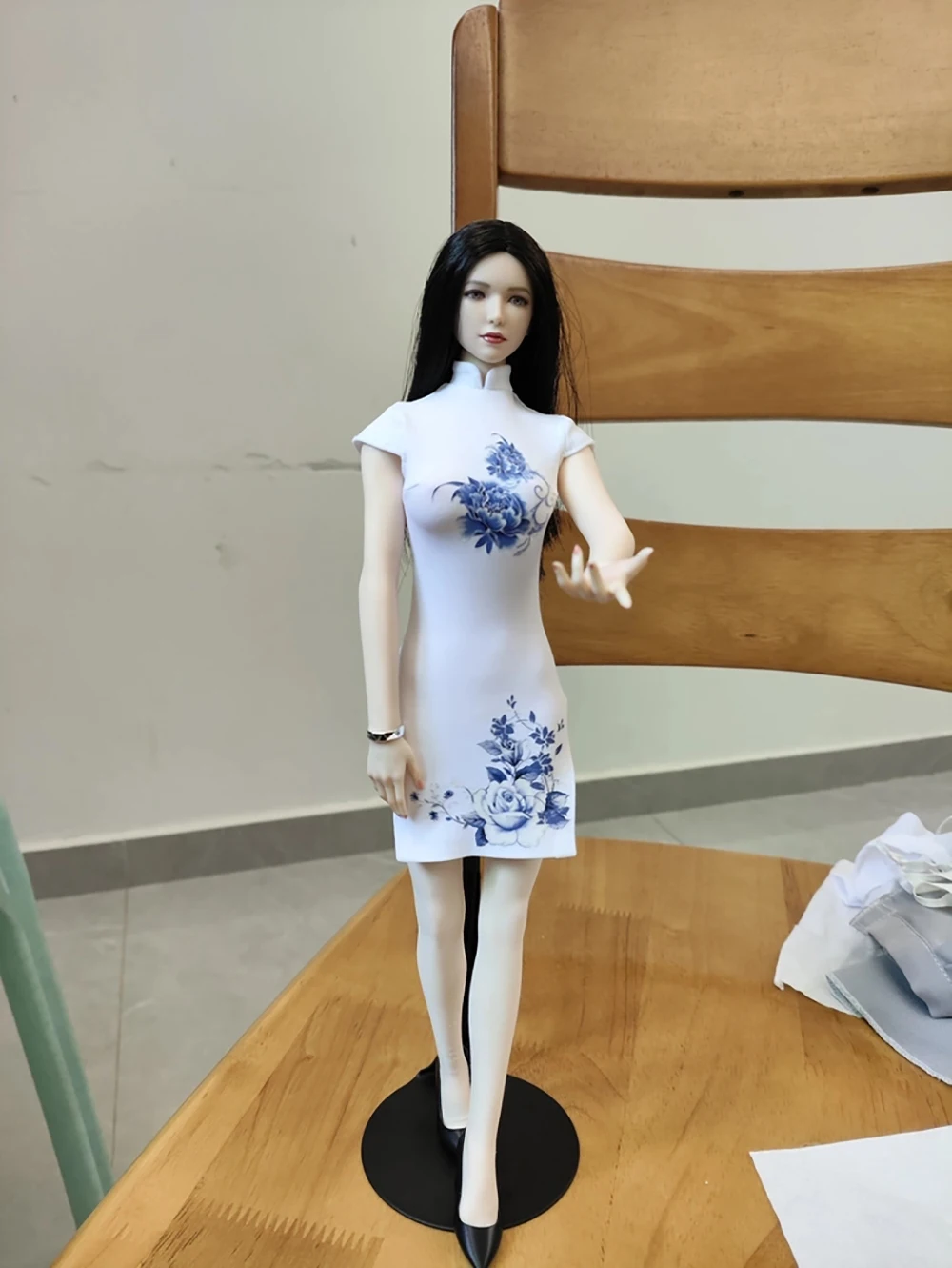 Масштаб 1/6, обтягивающее платье Cheongsam из ледяного шелка для женщин, средние, большие, пухлые груди, фигурки тела