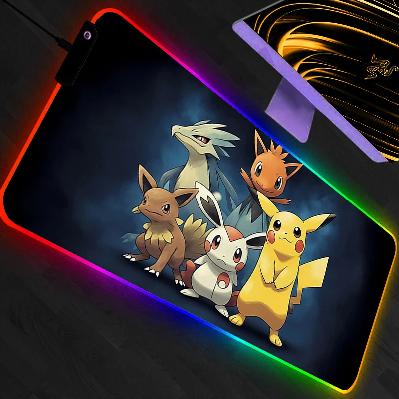 

Коврик для мыши LED с изображением Покемона Пикачу, большой геймерский коврик XXL для клавиатуры, RGB-подсветка, настольный коврик для мыши, коврик для ноутбука, игровой коврик для мыши