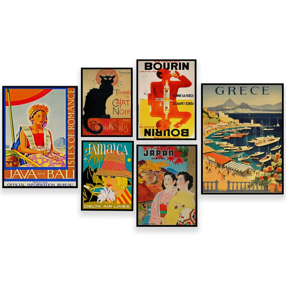 Bali, Jamaica, Japón, Atenas, Castella Bay, Verona, Italia, Póster de viaje de Le Chat Noir, exhibición especial 1896, Grecia
