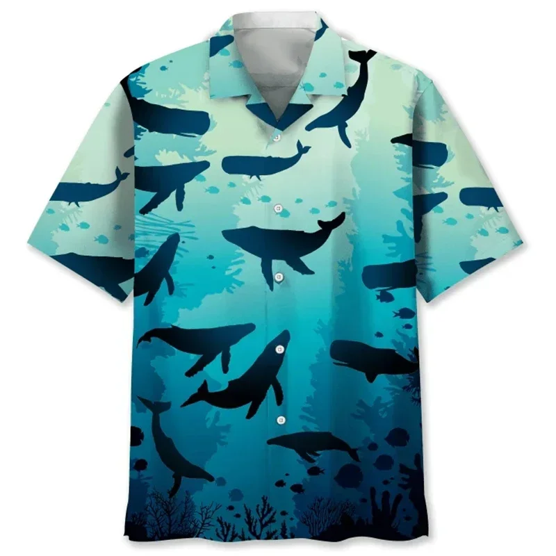 3D Print Sharks Whales Hawaiian Shirt For Men Marine Animal Pattern Aloha Shirts Summer Beach Casual Short Sleeve Street Blouse